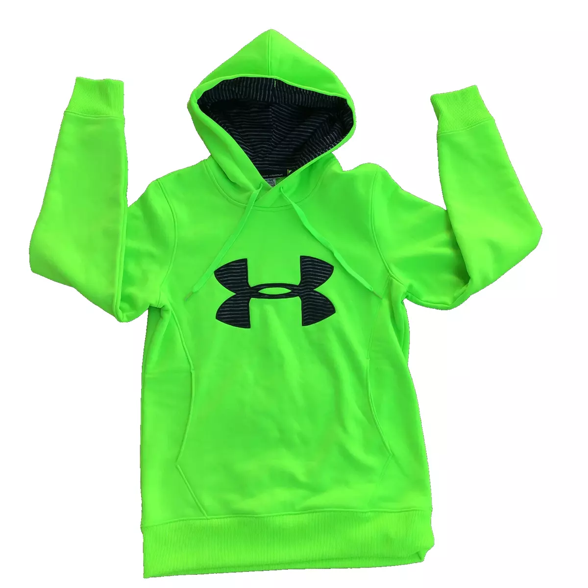 Under Armour Women Hoodie Size Small Neon Green Pull Over Logo with Stripes