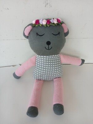 Burton and Burton 10'' Pink Grey Plush Princess Bear with Flower Crown