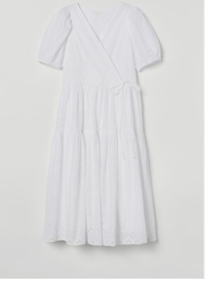 h&m embroidered dress white H&M White Eyelet Embroidered Midi Dress Fully Lined Medium EUC