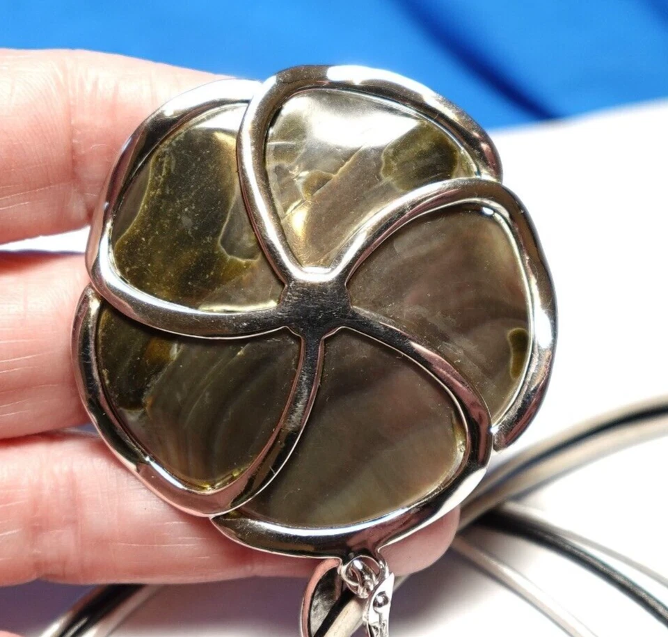 COLLAR DE PLATA ESTERLINA PLATA CUERO NEGRO CORDÓN COLGANTE FREGONA 18" 20 GRAMOS Foto 3 de 3