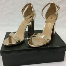 New HEELS CHARM Ankle Strap GOLD Chunky Heel Sandals Size 6