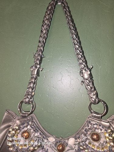Chicos Glass Bead & Stone Embellished Vegan Leather Purse Shoulder Bag Pewter - Picture 8 of 11