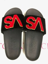 Victoria's Secret Single Strap Slides Velour Velvet VS Logo Medium 7/8