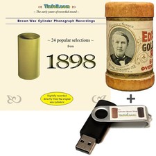 Brown WAX CYLINDER 1898 popular 'hit' wax recordings in an antique EDISON box