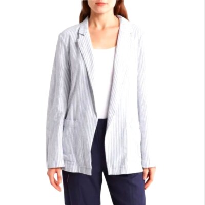 Caslon Stripe Open Front Linen Blend Blazer Size XXL EUC