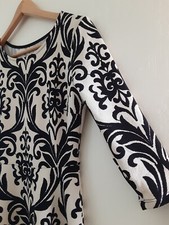 SALE - ModCloth black-and-cream half-sleeved fit-and-flare dress / S