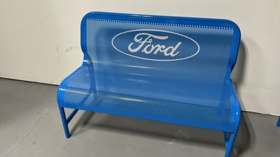 Custom Ford Logo Blue Metal Bench