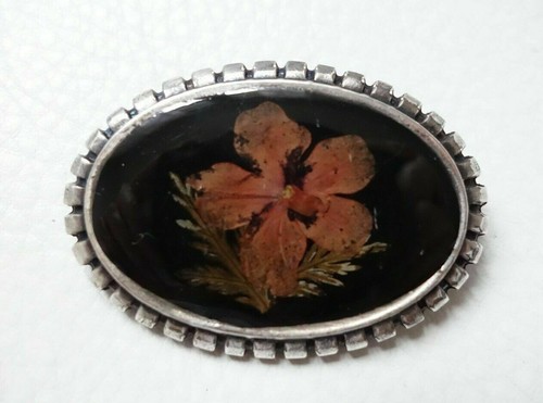 Broche Vintage Motif Fleurs émaillée - Style Art Déco ? - Bijou Ancien Occasion