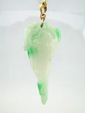 14k Gold Genuine Natural Green Jade Freeform Pepper Bird Pendant # G253