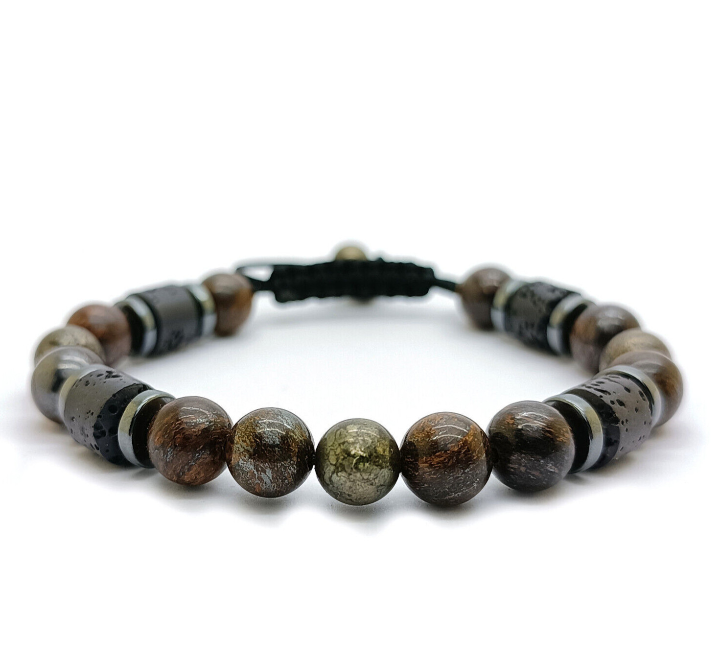 Bracelet bronzite lave pyrite bijoux lithothérapie homme femme