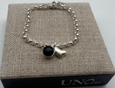 NEW Uno de 50 FASCINANTE Silver Plated Chain Bracelet Heart Black Murano Glass