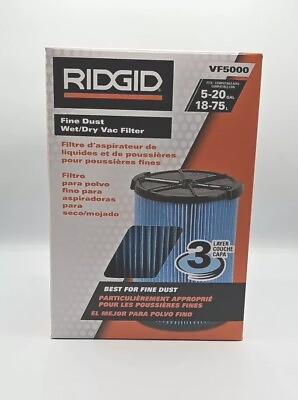 #ad RIDGID 3 Layer Fine Dust Pleated Paper Filter 5.0 Plus Gal Wet Dry Vacs VF5000 $24.99