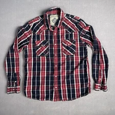 Supply Company Shirt Mens Large Red Plaid Cowboy Rodeo Western Pearl Snap