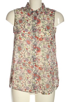 H&M ärmellose Bluse Damen Bluse Gr. DE 34 rot-wollweiß-khaki Business-Look