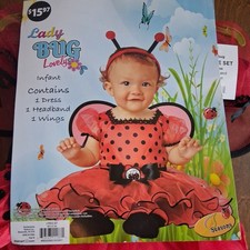 New 3 pc Red Black LADY BUG Dress Wings Halloween Costume 12-18 months