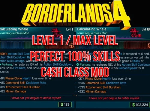 Borderlands 4 Level 1-60 Modded Max Skill Tree C4SH Class Mod XBOX PS5 PC SWITCH