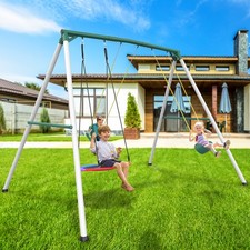 700Lb 9.5ft Metal Swing Set Heavy Duty A-Frame Backyard Kids Adult with 3 Swings