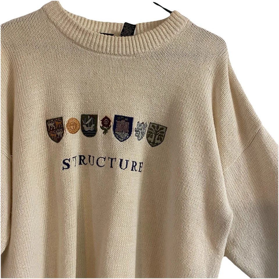 Vintage 90s Sweater Structure M Men’s Crew Neck Heavyweight Ramie Cotton Hipster - Image 2 of 4