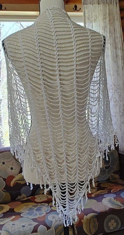 Stunning Full Beaded Iridescent Triangle Shawl.