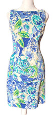 Chaps Ralph Lauren Floral Print Sleeveless Dress Women's Size 4 Blue Green Ivory