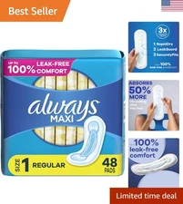 Maxi Feminine Pads Without Wings for Women, Size 1, Regular Absorbency, Unsce...