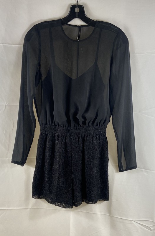 BCBGeneration Women's Black Sheer Long Sleeve Lace Smocked Romper NWT XXS