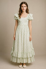 Prairie Maxi Dress XS Cottagecore 60s 70s Boho 2 Piece Layered White Floral