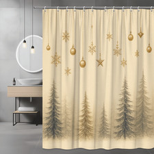 Elegant Christmas Shower Curtain with Snowflakes and Ornaments