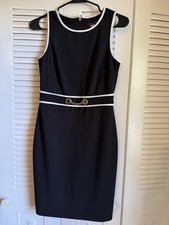 Tommy Hilfiger Black White Sheath Dress Chain Contrast Trim Sleeveless 2