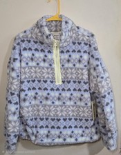 Women  s No Boundaries Plush Pullover Fleece Blue/Gray hoodie drawstring Large