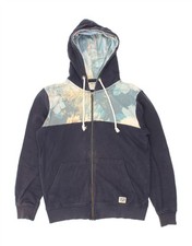 JACK & JONES Mens Zip Hoodie Sweater Medium Navy Blue Floral Cotton CA45