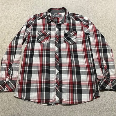 BKE Buckle Mens XL Shirt Multicolor Plaid Check Pearl Snap Western Long Sleeve