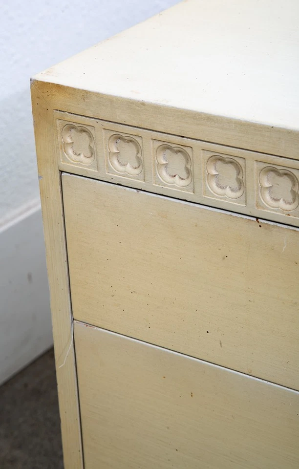 Mesitas de noche modernas Mid Century Mesas auxiliares extremo blanco 2 cajones latón trébol Mcm Foto 4 de 4