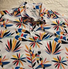 NEW HURLEY Men's Polo LARGE - Fiesta Mesh - H20-Dri - Tropical Birds Wicking