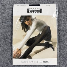 Vintage Wolford Tights Medium Black Sayin Opaque 50 Nylon Stretch NOS NEW
