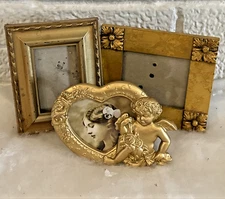 LOT OF 3 Gold MINI Picture Frame Cherub Vintage Resin Photo Decor