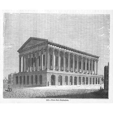 BIRMINGHAM Town Hall - Antique Print 1845