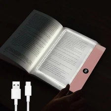 Book Light, 3 Color Adjustable LED Flat Reading Light, Rechargeable Clear Panel