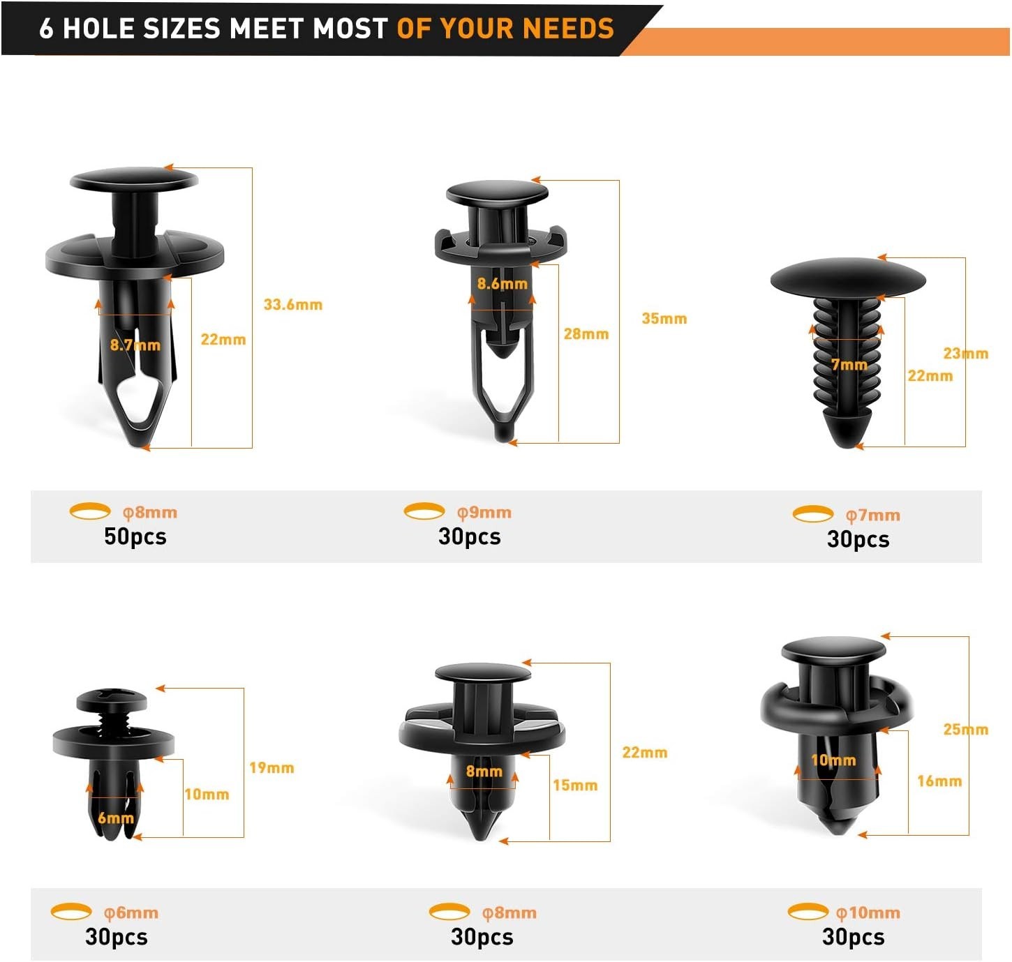 GOOACC - GRC-47 Universal Plastic Fender Clips,200 Pcs Push Bumper Fastener