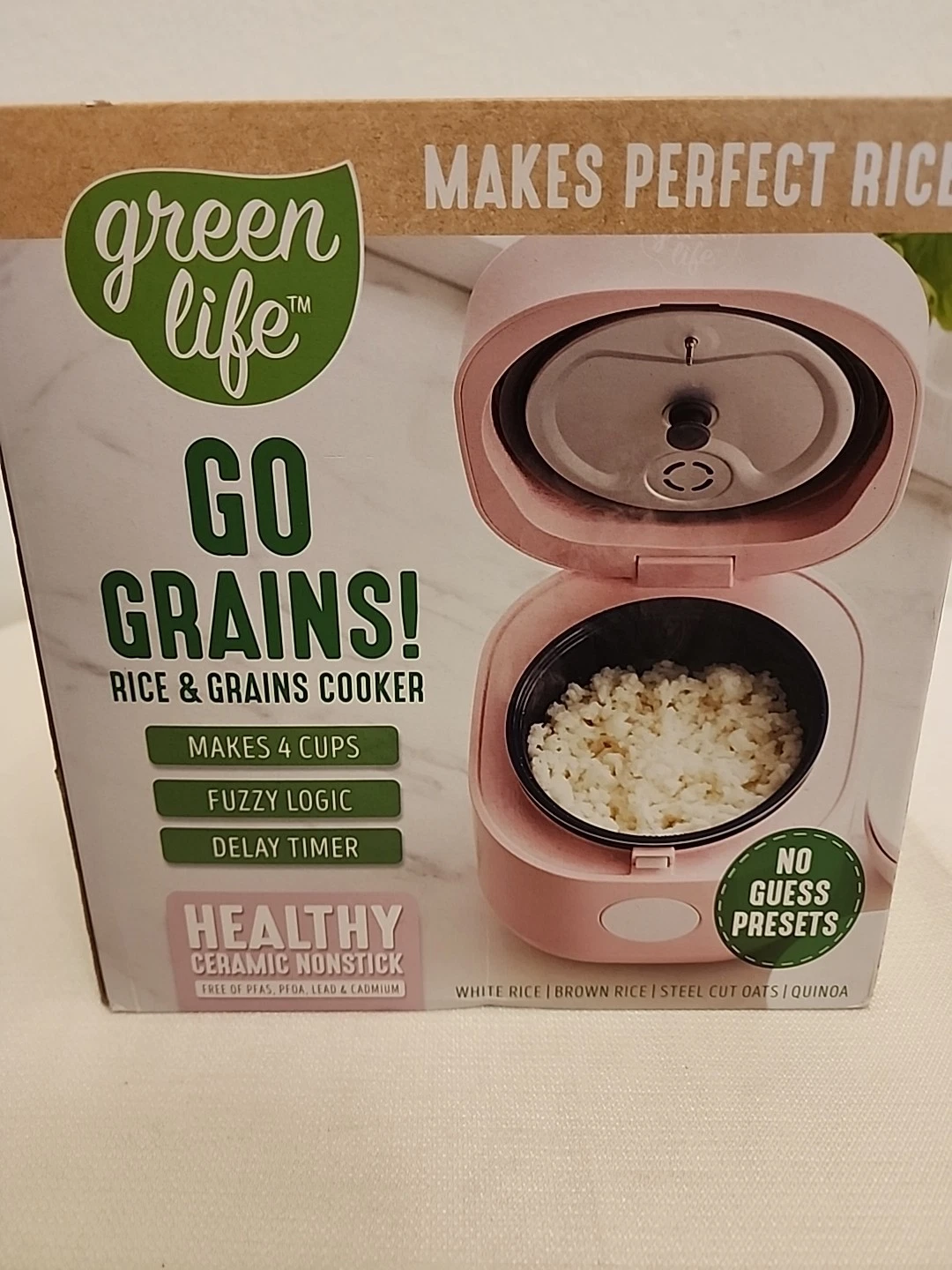 Green Life Go Grains Ceramic Rice Cooker 4 Cup Nonstick Pink New