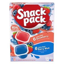 Strawberry Blueberry Flavored Juicy Gel Snacks Cups Family Pack 12 Count 3.25 oz