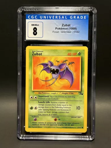 1999 Pokemon Fossil - Zubat 57 - CGC - 8