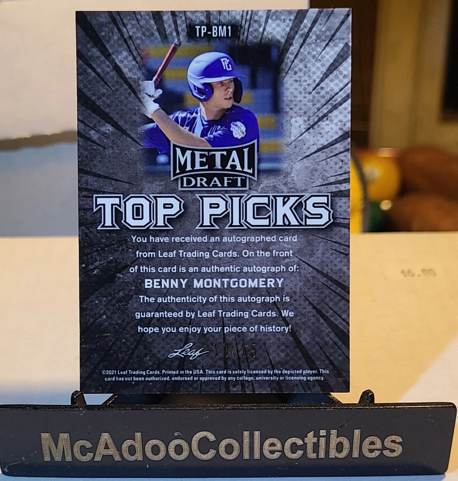 Benny Montgomery  /15 Auto 2021 Leaf Metal  Purple Wave TOP PICKS ROCKIES  - Image 2 of 2