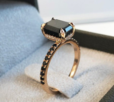 3CT Lab-Created Emerald Cut Black Diamond Engagement Ring 14K Rose Gold Plated