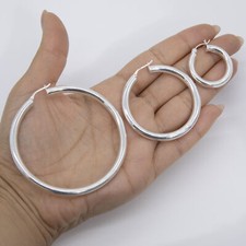 5mm Plain Polished Round Hoop Earrings 925 Sterling Silver All Sizes