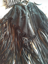 Emilio Pucci Long Fringed Black Leather Suede Python Cape Jacket Coat Poncho