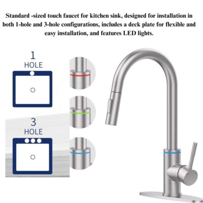 Touch Kitchen Faucet, 2 Modes Pull Down Sprayer, With Temperature LED Activated 