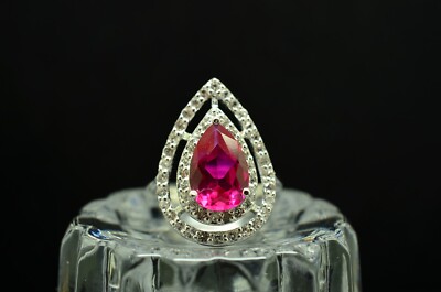 925 Sterlingsilber Birnenschliff rosa Rubin Ring Band mit doppeltem Heiligenschein Design Gr. 6,75