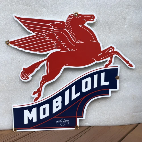 VINTAGE MOBIL PEGASUS 22” PORCELAIN SIGN MOTOR OIL GAS STATION MOBILOIL