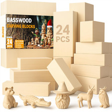 Basswood Carving Blocks 24PCS: Whittling Wood Blocks Wood Carving Kit with 3